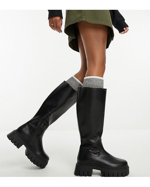 Asos Design Wide Fit Carter chunky flat knee boots in
