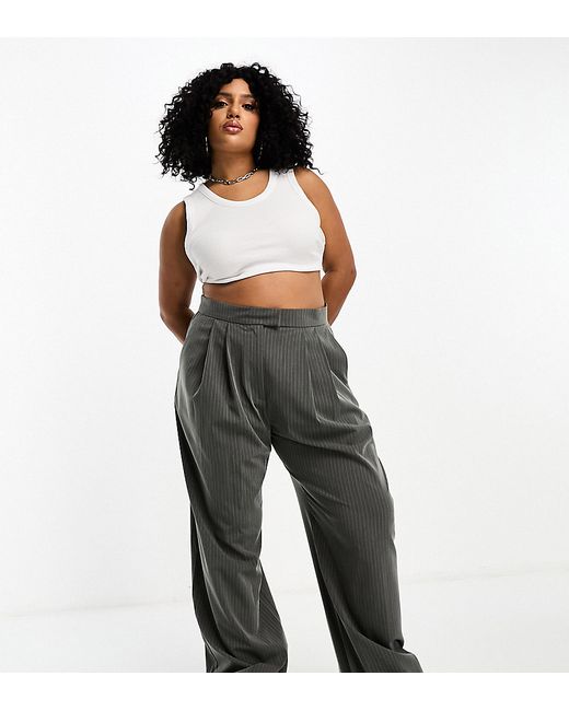 Asos Design Curve wide leg pleated striped pants in