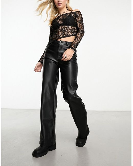 Stradivarius faux leather straight pants in