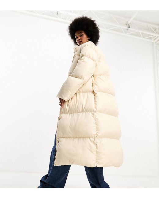 ASOS Tall DESIGN Tall longline puffer coat in cream-