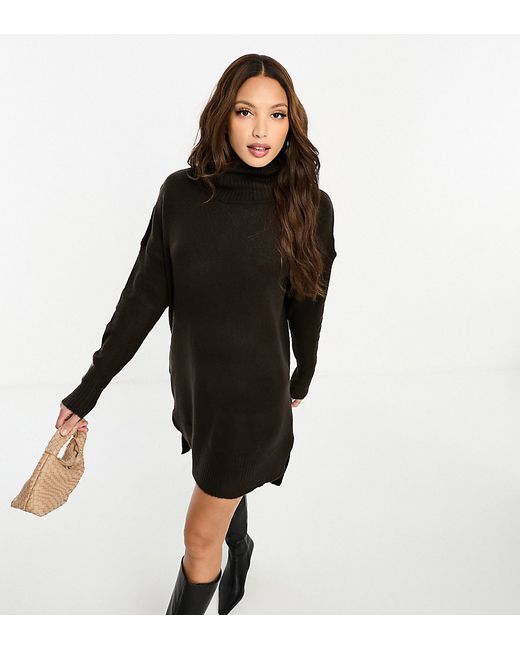 Brave Soul Ming knit roll neck sweater dress in chocolate