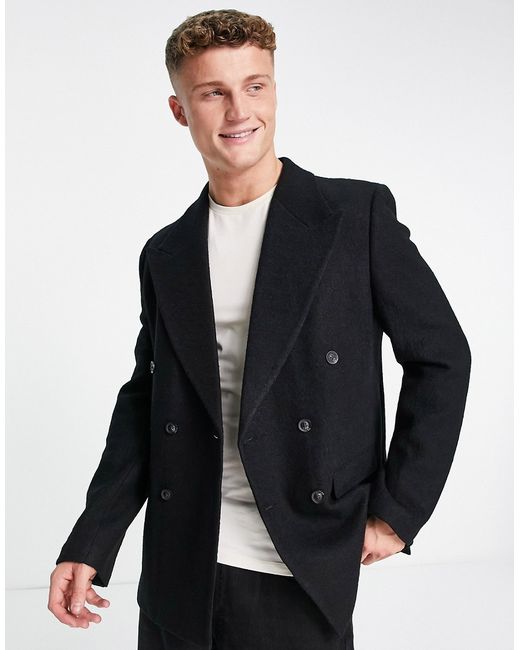 Topman double breasted four button wool mix teddy blazer in