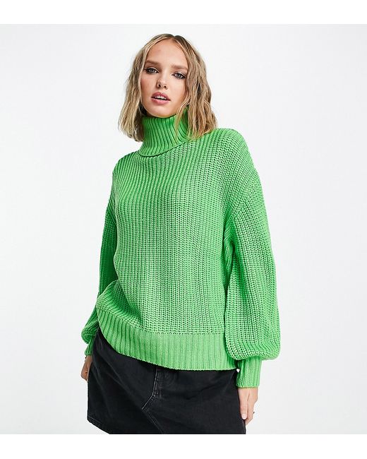 Violet Romance Petite oversized roll neck sweater in lime-