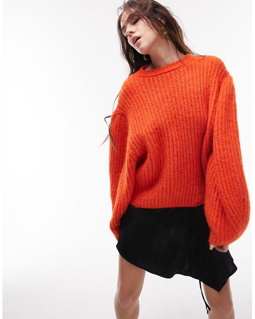 TopShop knit volume sleeve fluffy sweater in