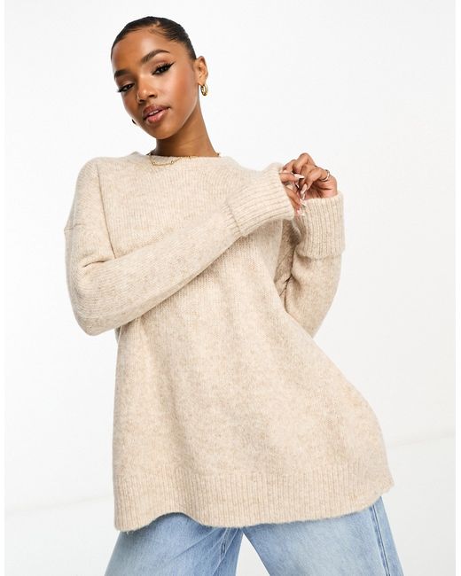 Asos Design wool blend oversized sweater with crew neck in oatmeal-