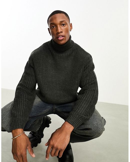 Asos Design oversized knitted fisherman rib roll neck sweater in