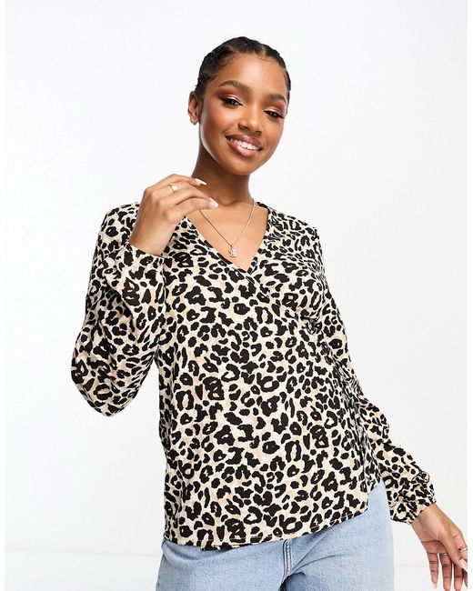 Pieces wrap top in leopard print-