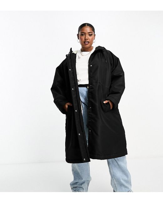 ASOS Curve DESIGN Curve long raincoat with borg lining and placket in