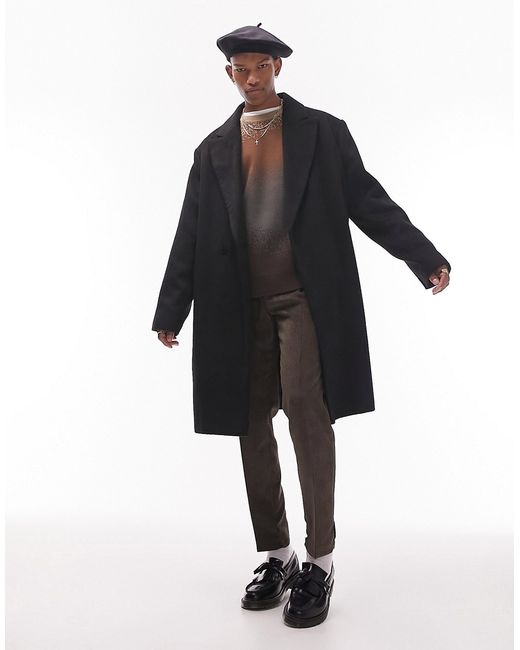 Topman oversized overcoat jacket in black-