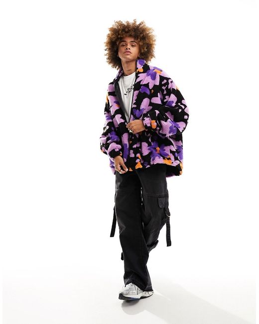 Asos Design extreme oversized borg fleece coach jacket in floral print-