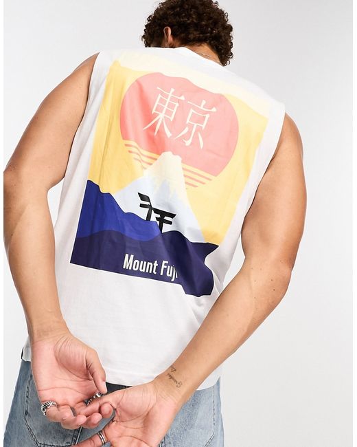 Only & Sons oversized tank top with Japanese mountain print in