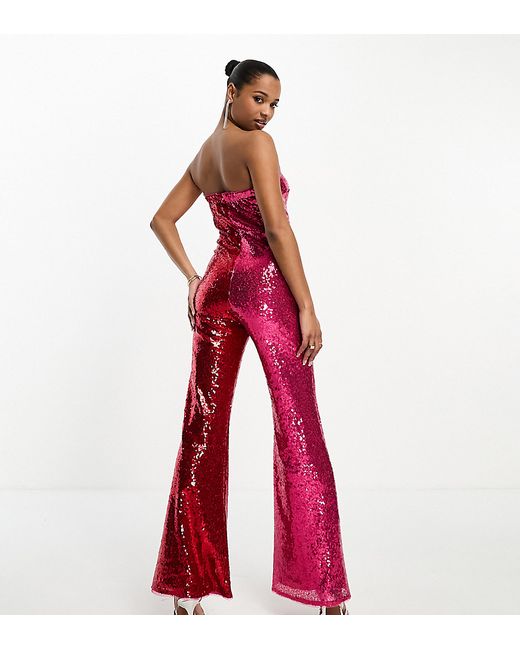 Jaded Rose Petite bandeau embellished jumpsuit in red and