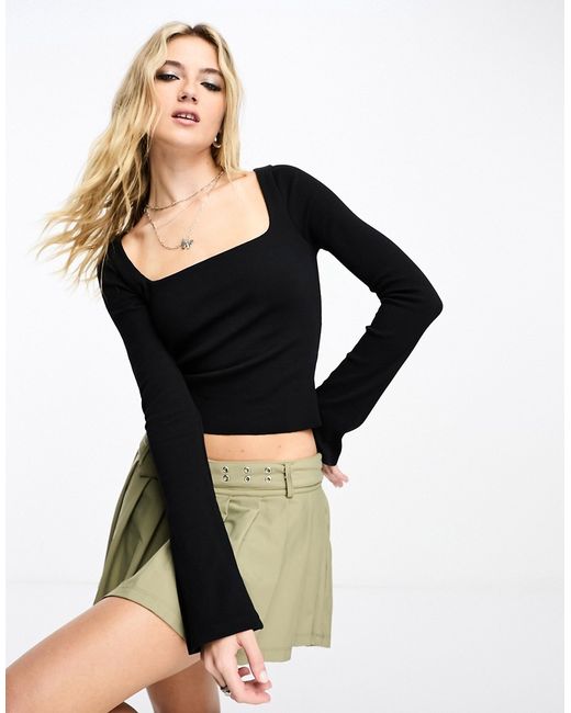 Collusion long sleeve square neck top in