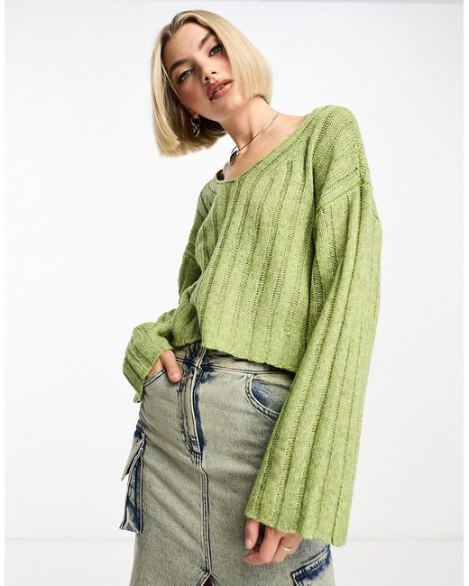 Noisy May slouchy v-neck wide rib knit sweater in