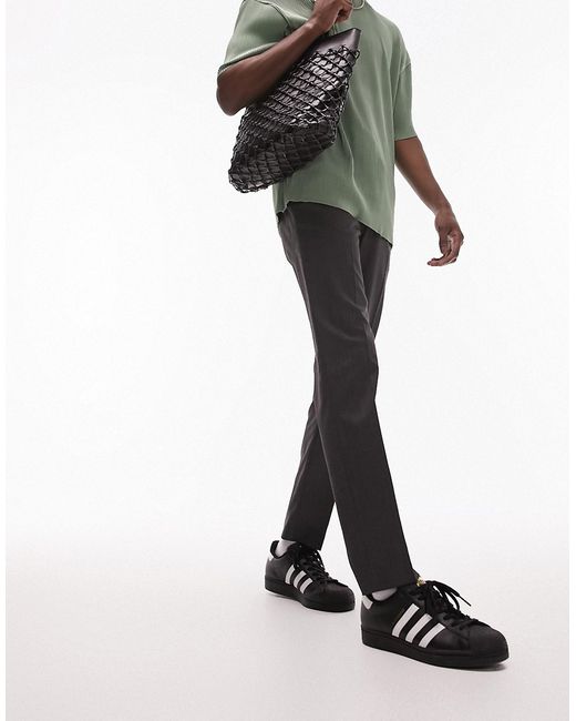 Topman skinny smart pants with elasticated waistband in charcoal-