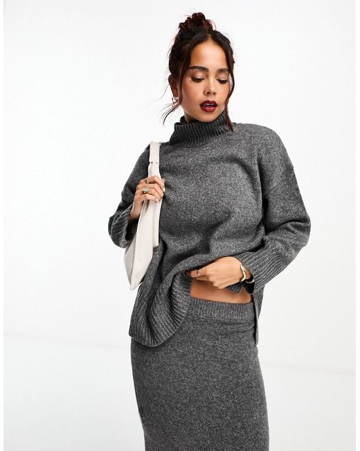 Asos Design longline sweater with high neck in charcoal-