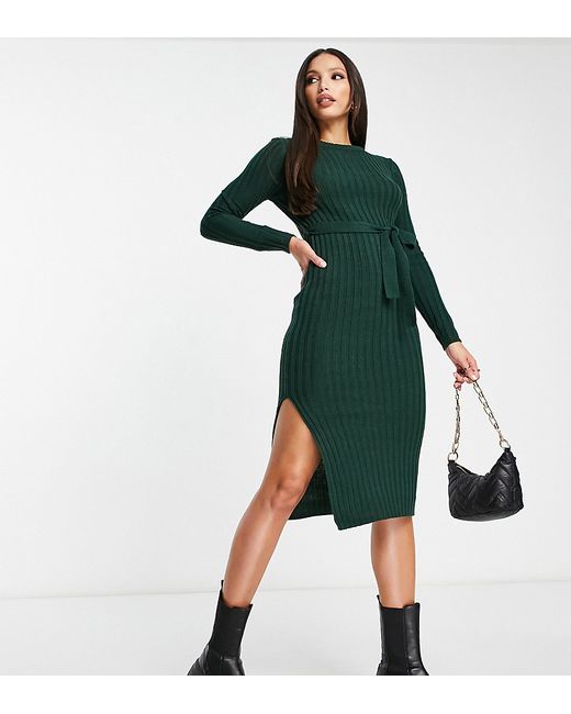 Brave Soul eddie knitted dress with slit in forest
