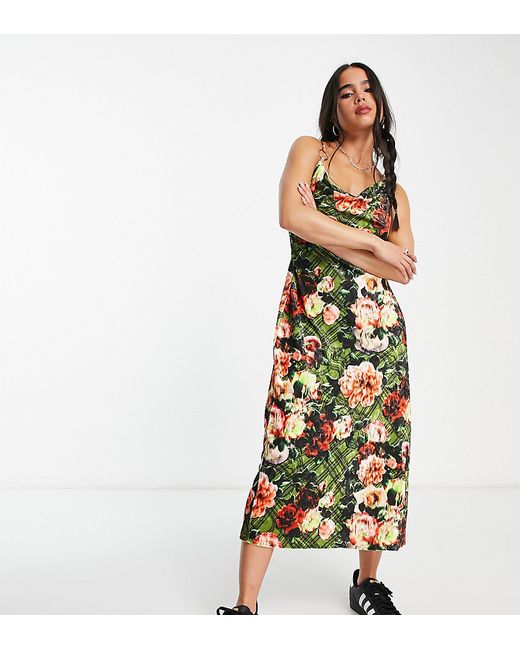 Collusion cowl neck velvet floral printed maxi dress in