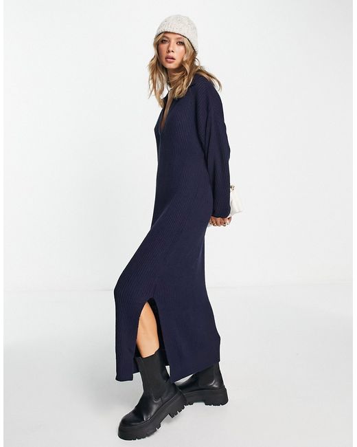 Asos Design knitted maxi dress with open collar in
