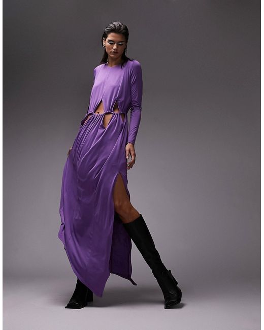 TopShop Premium Limited Edition asymmetric cut out dress in purple-
