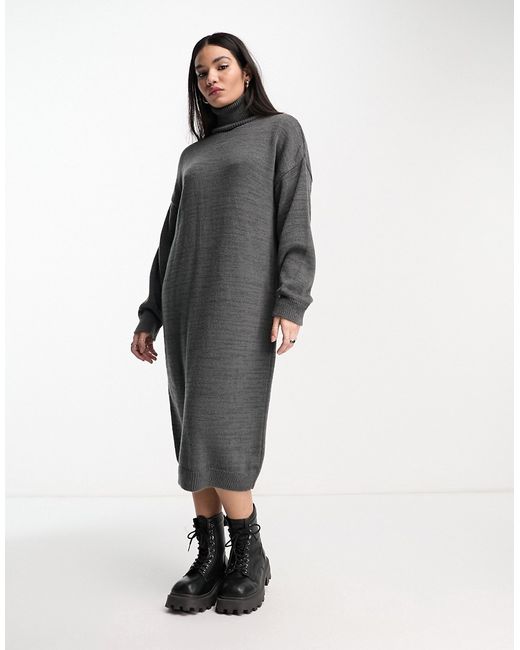 Asos Design knitted oversized maxi dress with high neck in charcoal-