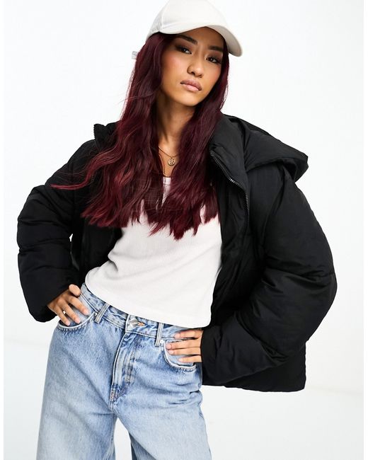 Asos Design mid length padded coat with hood in
