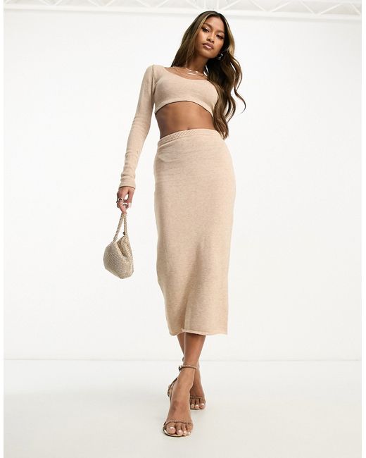 I Saw It First knitted midi skirt in oatmeal part of a set-