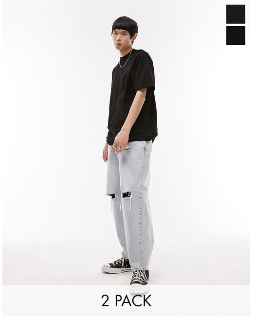 Topman 2-pack oversized T-shirts in black-
