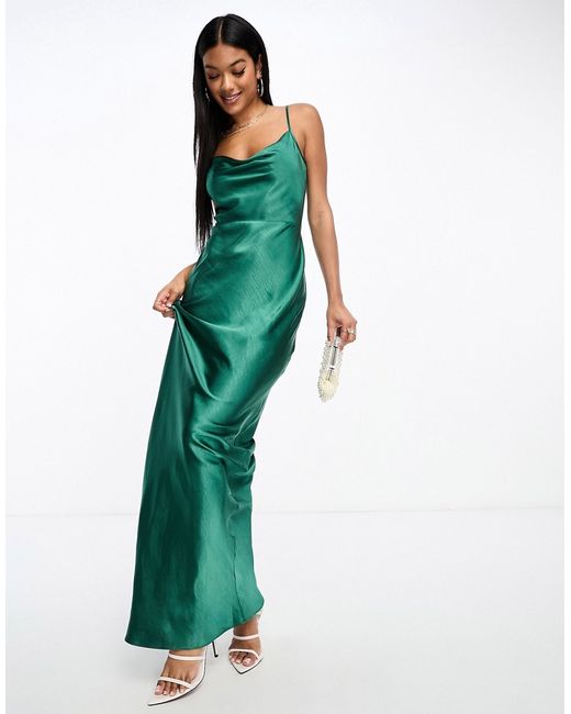 Pretty Lavish satin maxi dress in emerald