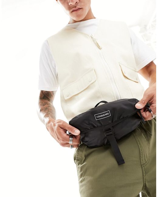Consigned flap over fanny pack in