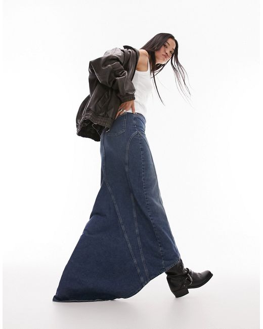 TopShop denim fishtail maxi skirt in indigo-