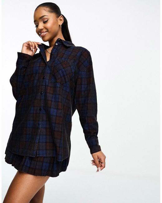 Asos Design cord oversized shirt in and blue check part of a set