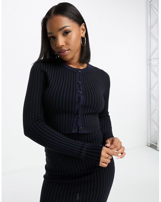 Asos Design knitted button through cardigan in pinstripe part of a set-