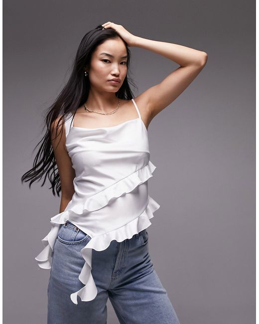 TopShop ruffle front cami top In ivory-