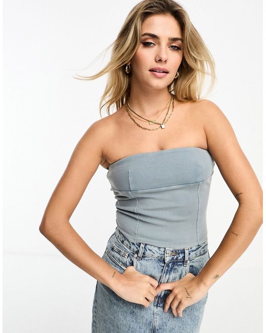 Pull & Bear ribbed bandeau top in acid wash
