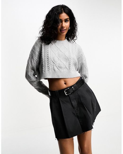 Bershka cable knit cropped sweater in