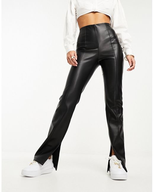 Stradivarius faux leather slit front pants in