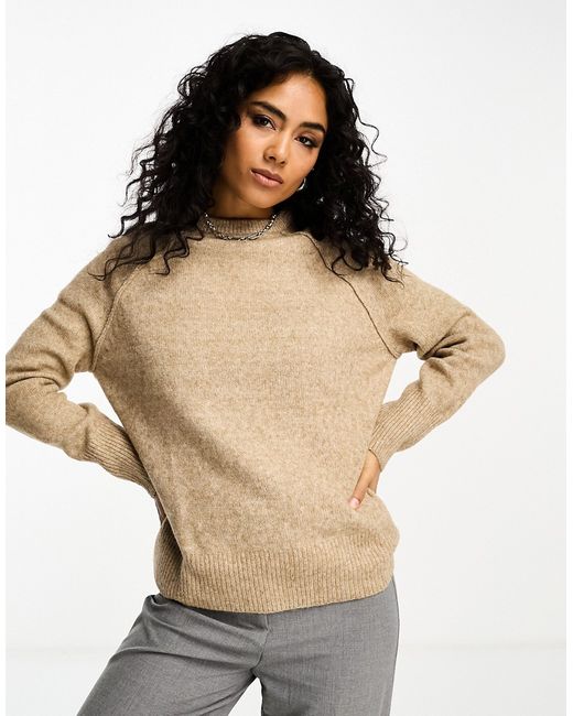 Asos Design relaxed crew neck sweater with seam detail in taupe-