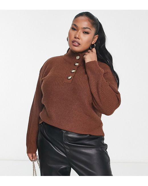 Brave Soul Plus whitehall polo neck sweater in chocolate