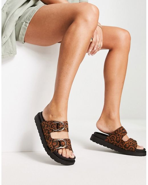 New Look double buckle sandals in animal print-