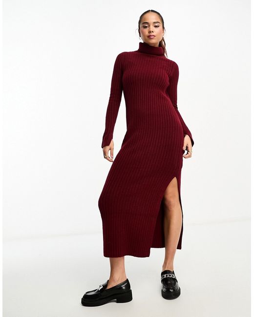 Asos Design knitted maxi dress with high neck and side split in dark