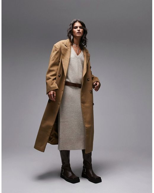 TopShop smart oversized longline coat in camel-