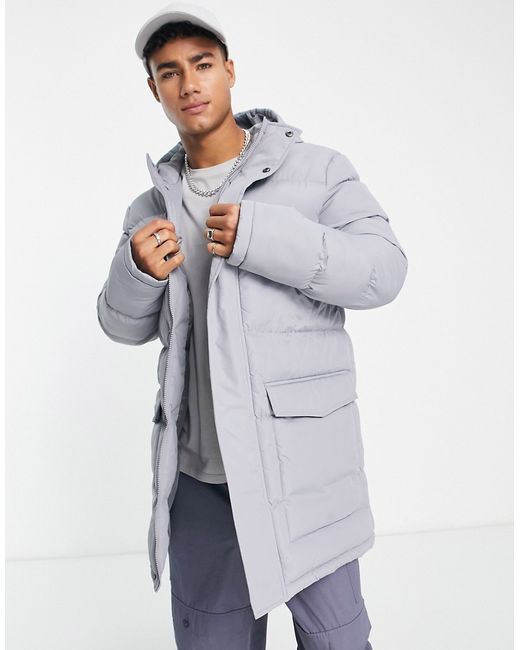 French Connection longline padded parka with hood in light