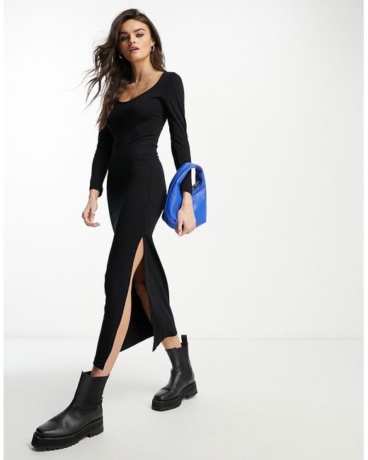 French Connection side split jersey midi dress in