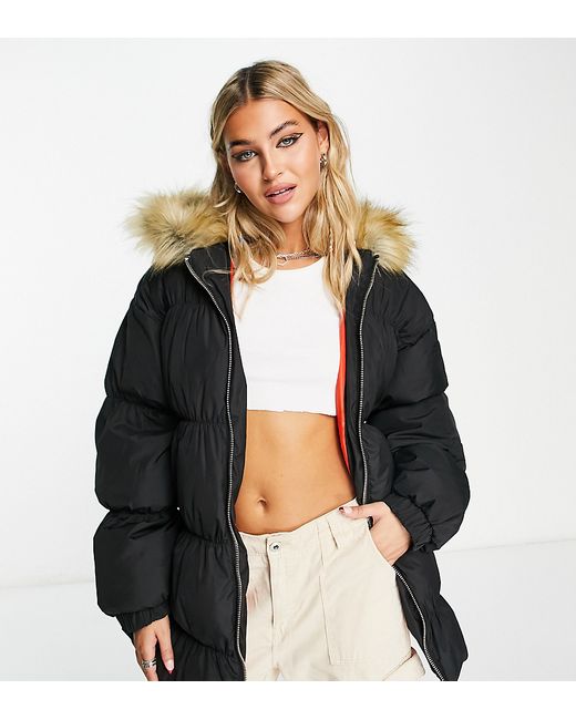 Collusion oversized parka jacket with faux fur hood in