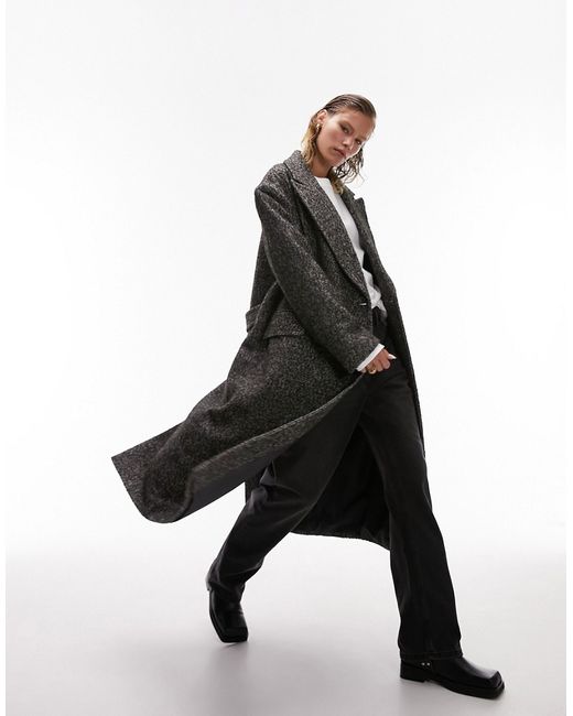 TopShop herringbone wool-blend formal coat in monochrome-