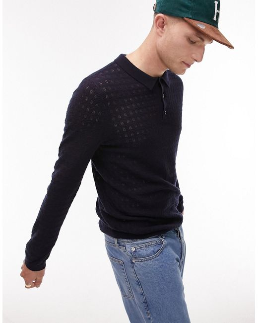 Topman textured long sleeve polo in
