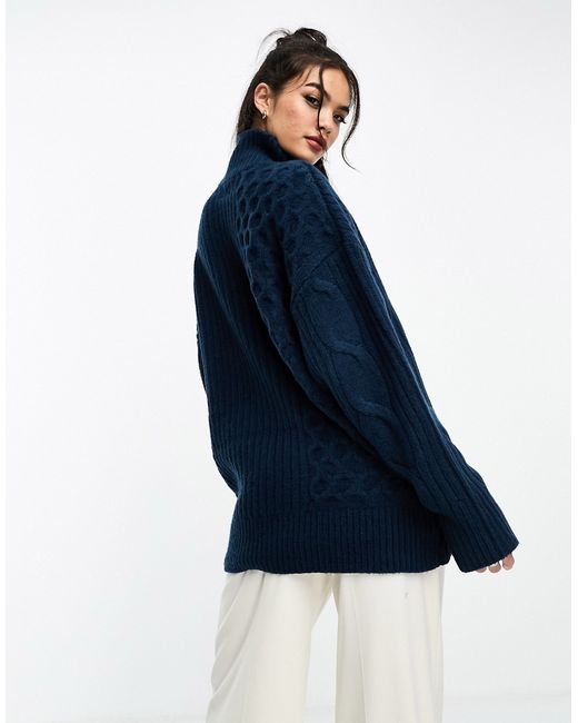 Asos Design longline cable sweater with high neck in