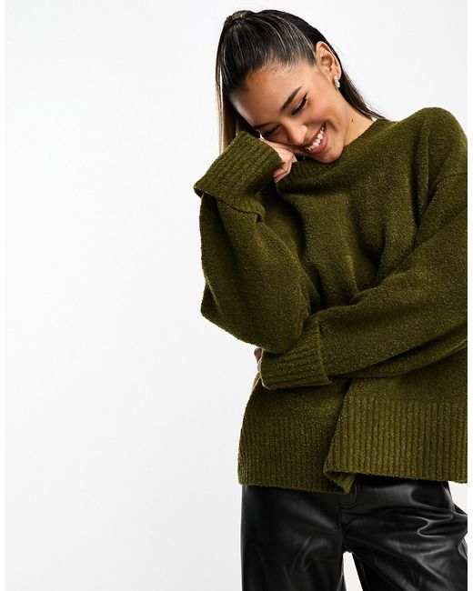 Pretty Lavish oversized borg knit sweater in dark olive-