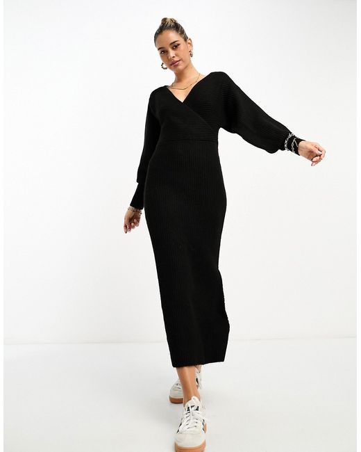 River Island wrap knitted maxi dress in